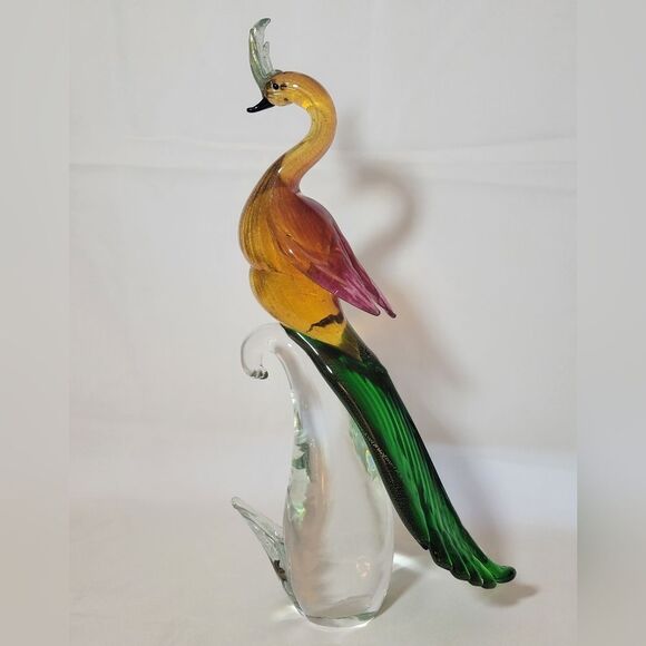 Murano Glass Parrott On Branch Sculpture With Gold Leaf - Picture 1 of 8